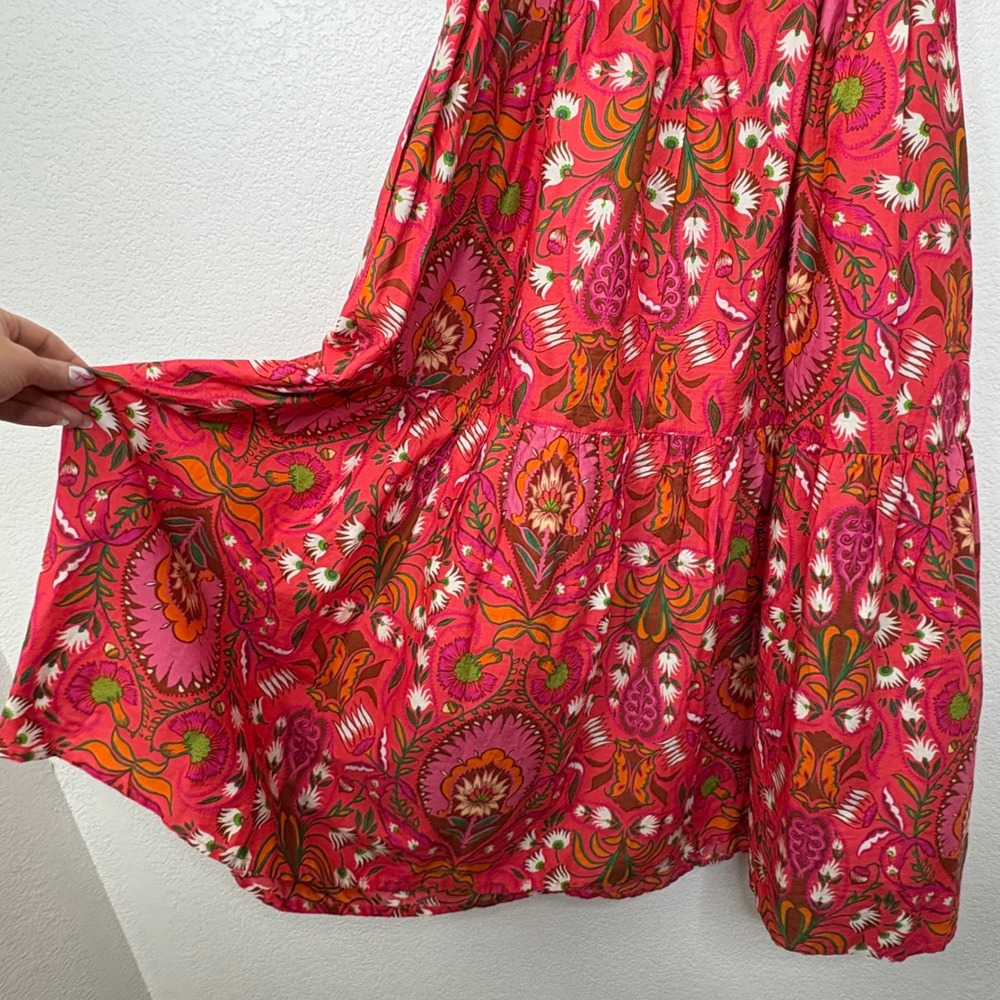 Vince Camuto Pink Floral Paisley Puff Sleeve Midi Dress Cotton Sz8 Side Pockets - Picture 10 of 11